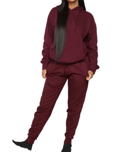 Custom Logo Cotton Slim Fitted <b>Fleece</b> <b>Jogger</b> and Hoodie Sportswear Two Piece Set For <b>Woman's</b> Sweatsuit - Product Image 3