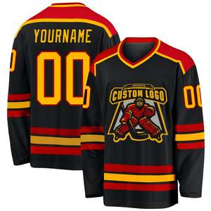 Jersey de Hockey sobre Hielo para Hombre, Negro y Rojo, de Secado Rápido, Ligero, de Poliéster, Personalizable, Directo de Fábrica - Product Image 1