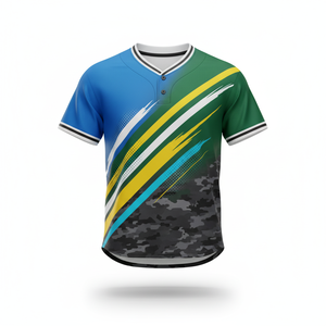 Chemise de baseball personnalisée avec sublimation graphique-Imprimé bleu, magenta et jaune - Product Image 2