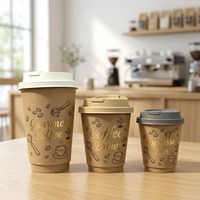 Vasos de Papel de Doble Pared para Café y Té Caliente con Tapas y Fundas, Personalizados con Impresión Ecológica y Estampado Dorado de Enten