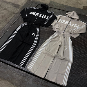 Winter Streetwear Solid Customized Lightweight Cotton <b>Tracksuit</b> Sets Distressed Embroidery Washed Finish Two-Piece Sweatpants - Product Image 5