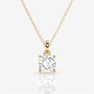 Colgante de Plata de Ley con Moissanita Corte Cojín y Diamante Solitario Deslumbrante - Product Image 1