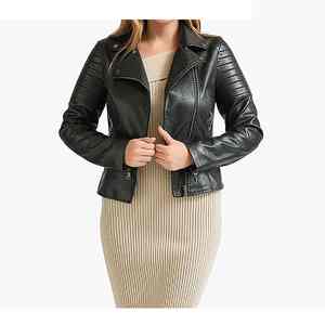 Manteau en cuir pour femme de qualité supérieure à manches longues avec fermeture éclair Veste en cuir surdimensionnée pour femme - Product Image 5