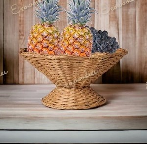 Nouveauté écologique bol à fruits/fleurs festonnés en rotin beau bol à pieds en rotin pour table à manger article parfait pour la maison - Product Image 2
