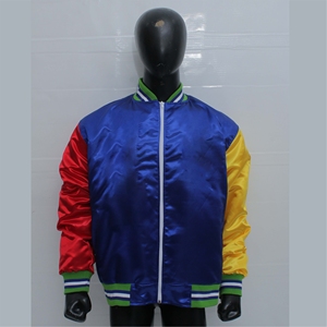 Veste universitaire en satin tendance à col et poignets côtelés rayés, avec boutons-pression sur le devant, en polyester brillant pour les voyages - Product Image 1