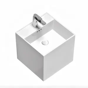 Hot sell one piece wall hung ceramic washing back to wall mounted modern bathroom sink basin