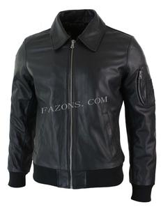 Chaqueta Bomber de Cuero Genuino para Hombre, Chaqueta Clásica MA-1 Informal, Chaqueta Bomber de Cuero Retro de Moda, Venta al por Mayor OEM - Product Image 2
