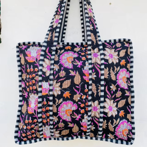 Bolso Tote de Hombro Vintage, Estampado a Mano, Hecho en India, de Algodón, Ecológico, con Cierre de Cremallera, para Verano/Invierno - Product Image 1