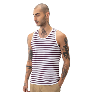 Camiseta sin mangas para hombre de último diseño a la moda, fabricación de Bangladesh, camiseta sin mangas personalizada a rayas de algodón 100% suave para hombre - Product Image 1