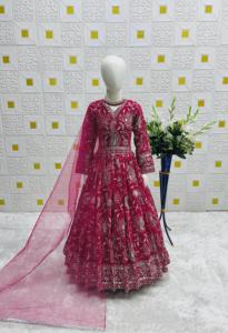 Excellent Quality Heavy Faux Georgette With Sequins Embroidery Kids Gown Wholesale Factory <b>Supply</b> From Surat - Product Image 2