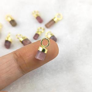 Colgante de turmalina Rosa natural, piedra preciosa Rosa cruda, forma de tubo, collar galvanizado de cobre y oro, proveedor mayorista de abalorios - Product Image 2