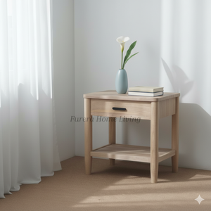 Mesita de Noche Lyne de Buena Calidad, con un Cajón, Madera Maciza Ecológica, Altura Ajustable, Estilo Moderno Clásico de Lujo, Color Gris Lavado, para Apartamento - Product Image 1