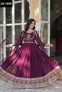 Desgaste étnico indio diseñador mujeres boda Festival desgaste pesado Faux Blooming Georgette Salwar Kameez encaje borde Dupatta completamente - Product Image 3