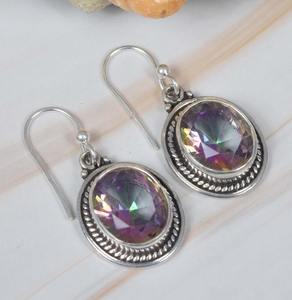 Pendientes de topacio para mujer, pendientes de piedras preciosas de topacio místico, pendientes al por mayor de plata de ley sólida 925 para niñas, Pendientes colgantes de plata - Product Image 3