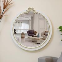 Cadre de miroir mural léger en bois sculpté à la main, artisanat moderne pour mariage, MDF peint blanc avec points sculptés
