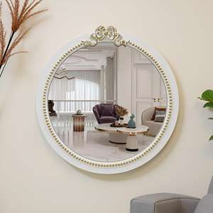 Espejo de Pared Moderno con Marco de Madera Artesanal, Diseño Tallado con Cinta y Puntos, Pintado de Blanco, para Decoración de Bodas, Cumpleaños y Sala de Estar - Product Image 3