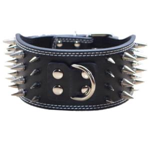 Cuero genuino Guiding Star Leather 3 pulgadas de cuero ancho 4 filas Collar de perro con tachuelas para perro - Product Image 3