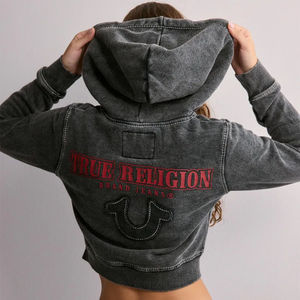 Best Selling Custom <b>Black</b> Drop Shoulder <b>Women's</b> Big T Shrunken Hoodie Anti-Wrinkle And Breathable Hoodies <b>Women's</b> Zip Up Hoodie - Product Image 1