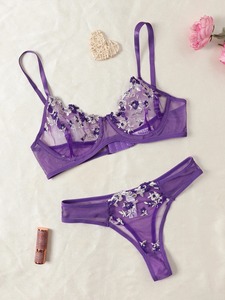 Body sexy en maille respirante brodé violet avec détails floraux à sequins, soutien léger, lingerie sculptante pour femme, été - Product Image 2