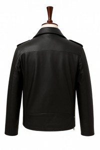 Veste homme vintage, style streetwear, coupe slim, motard, classique, fabrication artisanale, luxe, col montant, logo frontal - Product Image 2