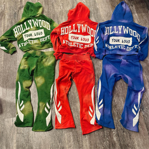 ชุดเซ็ตฮู้ดดี้ซิปปักลายสไตล์วินเทจแบบสตรีทแวร์ พร้อมกางเกงจ็อกเกอร์ซิปผ้าหนาสีซีดแบบซันเฟด สำหรับผู้ชาย - Product Image 4