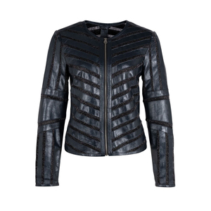 Veste courte pour femme en cuir véritable de haute qualité, personnalisée, avec inserts zippés et paillettes, chez Nurak Sports - Product Image 6