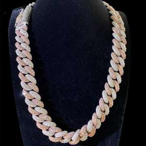 Hip Hop oro rosa 18mm VVS Moissanite diamante helado cadena de eslabones cubanos joyería para hombres 925 plata esterlina - Product Image 2