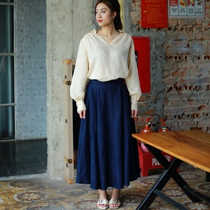 Elegant XS Size Linen A-Line <b>Skirt</b> Casual Style Pockets Rayon Woven Natural Waistline Breathable Eco-Friendly Plaid Midi Latest - Product Image 3