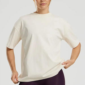 OEM logotipo personalizado Beige comodidad Oversize manga corta Mujer camiseta transpirable 100% algodón elegante relajado ajuste gimnasio entrenamiento camiseta - Product Image 1