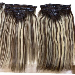 Cuticule alignée cheveux humains vietnamiens 100% Remy sans couture Clip-in Extension de cheveux Double dessiné de haute qualité - Product Image 1