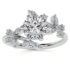 Flor Vintage con forma de hoja Anillo de diamante Corte redondo Moissanite Anillo de diamante artístico único Conjunto de joyería nupcial - Product Image 1