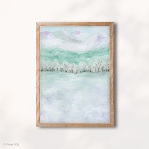 Modern Pastel Winter Wonderland Landscape Premium Canvas Art avec cadre en bois-Vente en gros - Product Image 1