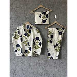 Ensemble de pyjama en coton à imprimé floral pour femmes, manches longues, fermeture à boutons, vêtements de détente d'été, tissu doux, taille élastique, vêtements de nuit décontractés - Product Image 4