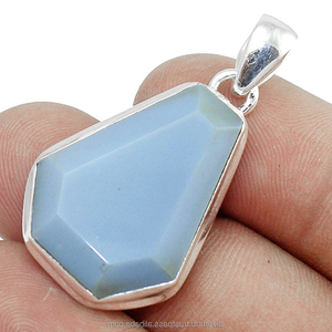 Pendentif en forme de cercueil en véritable chalcédoine aqua, serti en bélière, vente en gros directe d'usine, bijoux en argent sterling 925 - Product Image 3