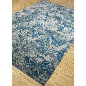 Alfombra Kavi Azul de Lana y Seda de Bambú Anudada a Mano - Diseño Rectangular Abstracto Teoría del Caos para Decoración de Sala de Estar y Pasillo - Product Image 2