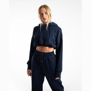 Survêtement court 2 pièces en molleton de coton pour femmes motif solide court en gros ensemble de survêtement de jogging vierge comprend un bas court - Product Image 1