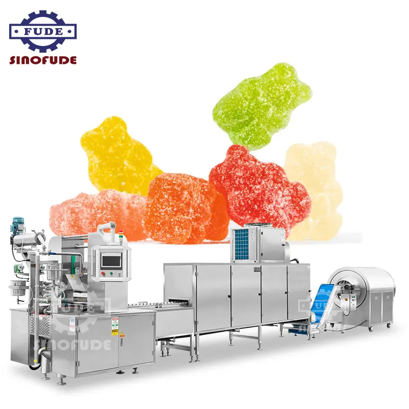 Mesin pembuat permen permen empat warna gelatin buah jelly gummy bears mesin penyimpanan lini produksi manufaktur otomatis