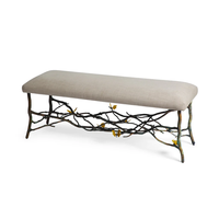 Banc de luxe en forme de papillon Ginkgo, base en métal artistique, rembourré avec un motif botanique, écologique, longueur de 120 cm pour une utilisation au bureau