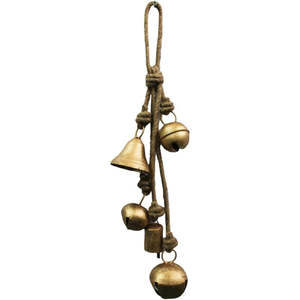 5 Campanas Rústicas Artesanales Vintage en Racimo con Cuerda para Colgar, Decoración Navideña de la Suerte - Product Image 1