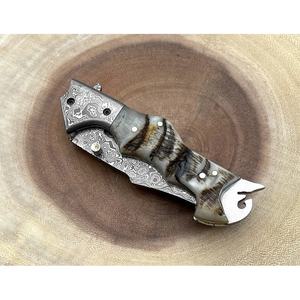 Jexmoo Couteau de poche en acier damas fait à la main personnalisé avec étui en cuir pour cadeau d'anniversaire Groomsman Present - Product Image 6