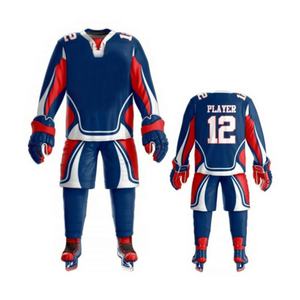 ชุดยูนิฟอร์มฮอกกี้น้ำแข็งแบบกำหนดเองสำหรับผู้ชาย น้ำหนักเบา ผลิตจากโพลีเอสเตอร์ 100% ออกแบบชื่อทีมและโลโก้ตามสั่ง ชุดกีฬา - Product Image 1