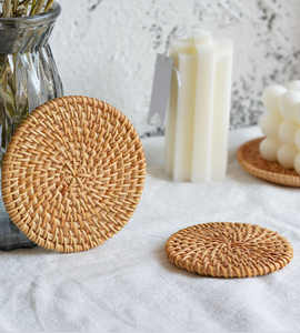 Rustic Handmade Wicker <b>Coaster</b> Natural <b>Woven</b> Classic Heat Safe Decor Dining Table Kitchen Living Room Made in Vietnam - Product Image 2
