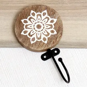 MughalCrafts Floral Brown Wooden Hooks for <b>Wall</b> Kitchen Bathroom Wardrobe Office Bedroom for Hanging <b>Towels</b> Iron Cloth Material - Product Image 1