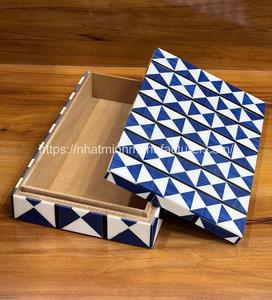 Handmade Unique Bone Inlay <b>Lacquerware</b> Jewelry Box Rectangular White and Blue Checkered for Home Table Decoration Souvenir - Product Image 4