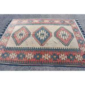 Alfombra vintage, alfombra turca grande de 6.2x8 pies, alfombra con lunares rojos y azules - Product Image 3