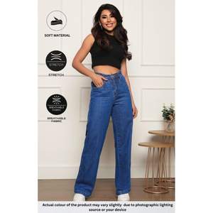 Jean large taille haute en denim bleu crépuscule pour femme, tricoté 100 % coton, respirant, écologique, style vintage décontracté pour l'été - Product Image 2