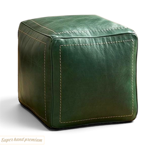 Green Square Pouf Ottoman Cushion Handmade PU Leather Modern <b>Stool</b> for Living Room <b>Bedroom</b> Hotel Villa - Product Image 1