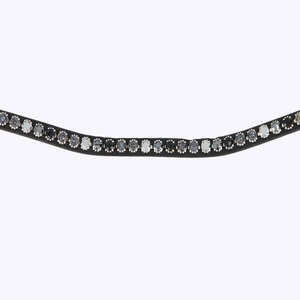 Classic Round Diamond Crystals Mega Bling Decorative Wave Shape Black Leather Horse brow <b>band</b> with <b>snap</b> button loop closure - Product Image 3