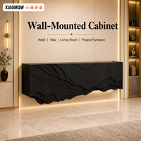 Buffet mural minimaliste moderne en bois noir, meuble de rangement flottant pour salle à manger, hôtel, projet de villa