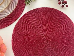 Festive Arrival <b>Christmas</b> Wedding Embroidery Eco-Friendly Luxury Handmade Beaded Place <b>Mats</b> with Glass Seed Beads Fabric Backing - Product Image 3